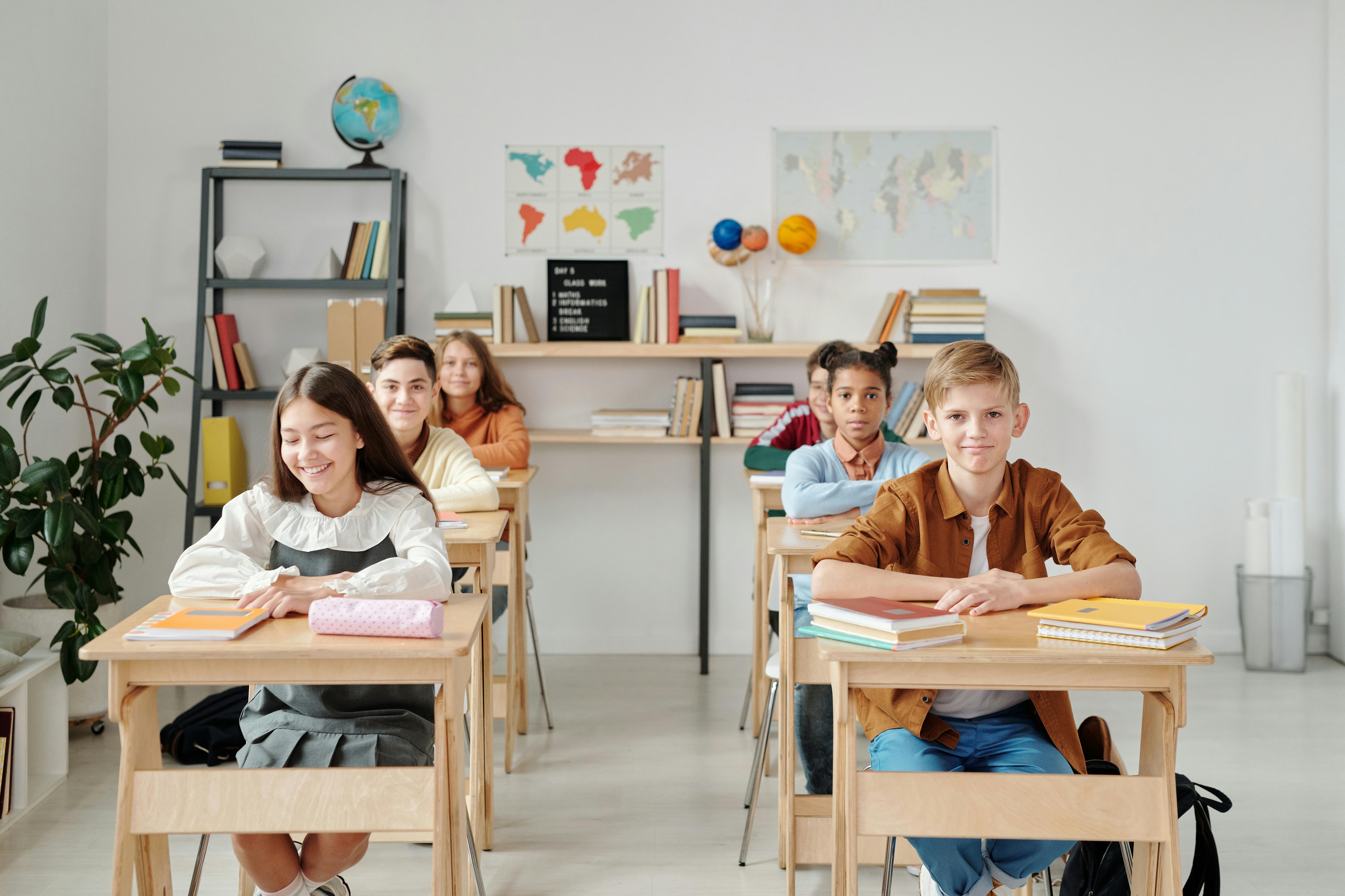 Group of students in international school classroom